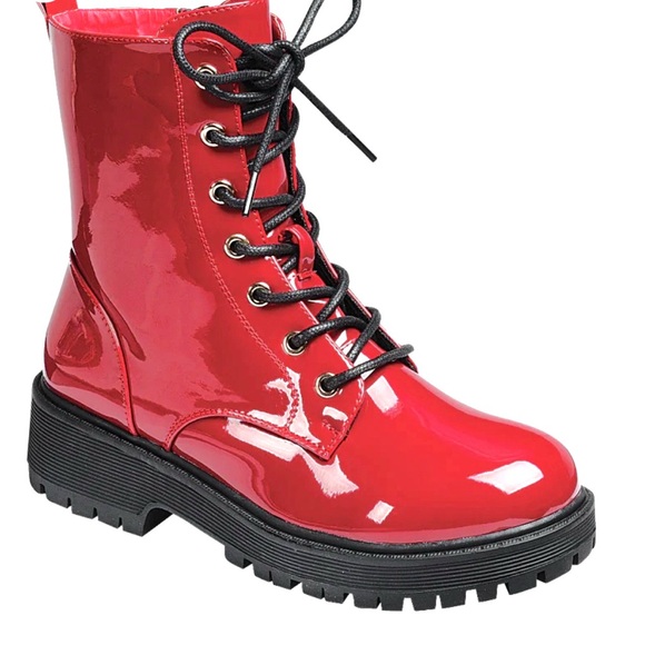 Red Combat Lace Up Bootie - Picture 2 of 2